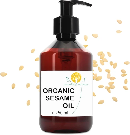 B.O.T Cosmetic & Wellness - Huile de Sésame Bio 100% Pure - Pression à Froid - Soin Peau & Cheveux - Massage Ayurvédique - Démaquillant Facial, 250 ml