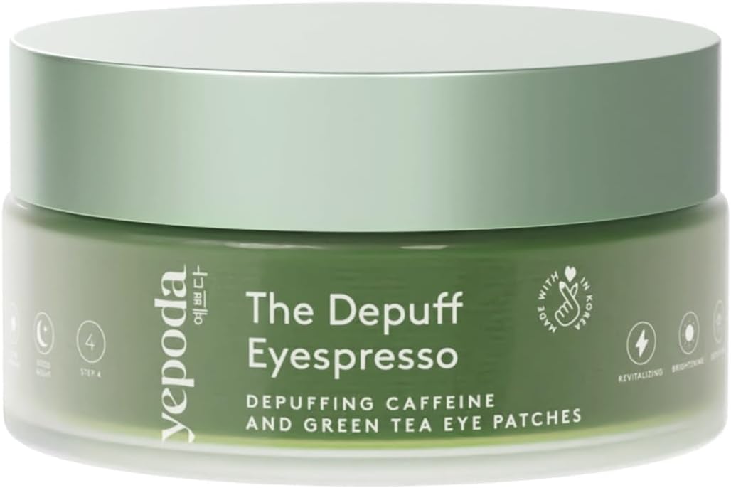 The Depuff Eyespresso, patchs yeux à la caféine & au thé vert - Réduisent les poches et revitalisent le contour des yeux - Végans, coréens, pour tous types de peau - 60 pcs / 90 g