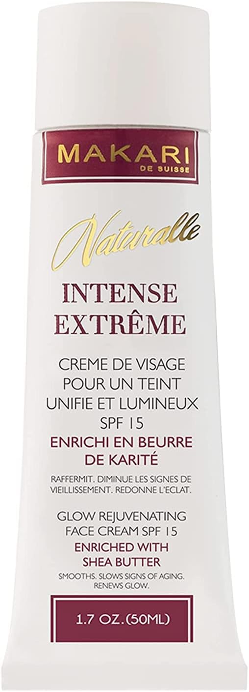 Makari Naturalle Intense Extrême Crème Éclaircissante (17.6 oz.) - Crème hydratante, éclaircissante à base de Beurre de Karité et d’écran solaire SPF15 – Soins éclaircissants anti-âge, anti-taches, acné et rides