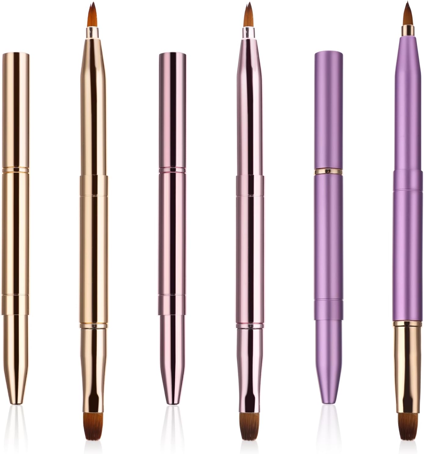 Lot de 3 pinceaux à lèvres à double extrémité, rétractables, pinceaux de maquillage de voyage, portable, applicateur de gloss à lèvres pour femmes et filles, outil de maquillage