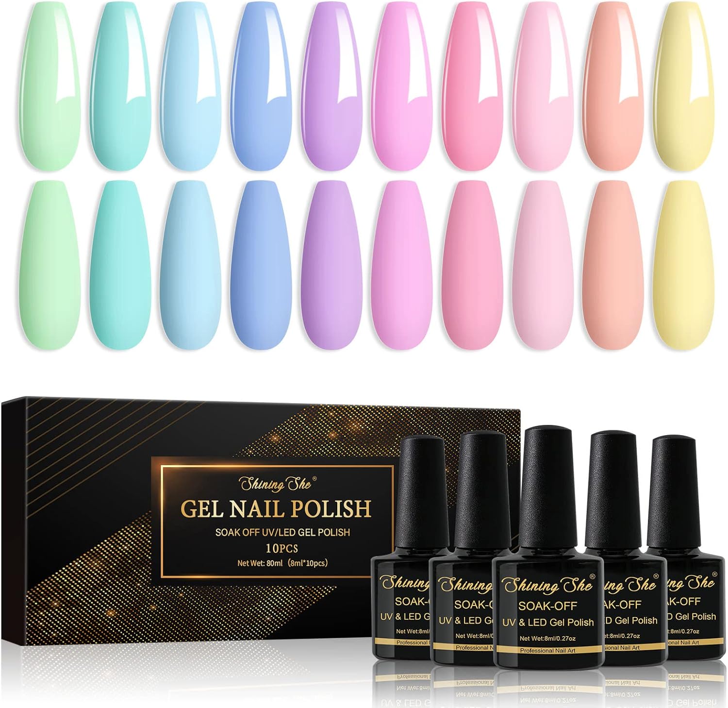 Vernis Semi Permanent Pastel, 10 Couleurs Printemps été Vernis Gels Semi-Permanents Vert Bleu Violet Rose Jaune Vernis à Ongles Soak-off UV/LED pour Manucure DIY Maison, 8ml
