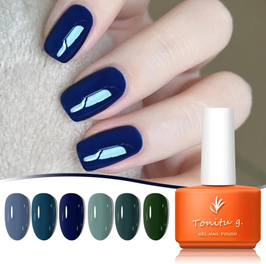 Tonitu G Kit Vernis à Ongles Gel Semi-Permanent 6 Couleurs Kit Vernis Gel Bleu Marine Vert Menthe Forêt Sarcelle Profond Nail Art Design UV LED Manucure DIY Salon Domicile pour Femmes Filles Cadeaux Ocean Waves