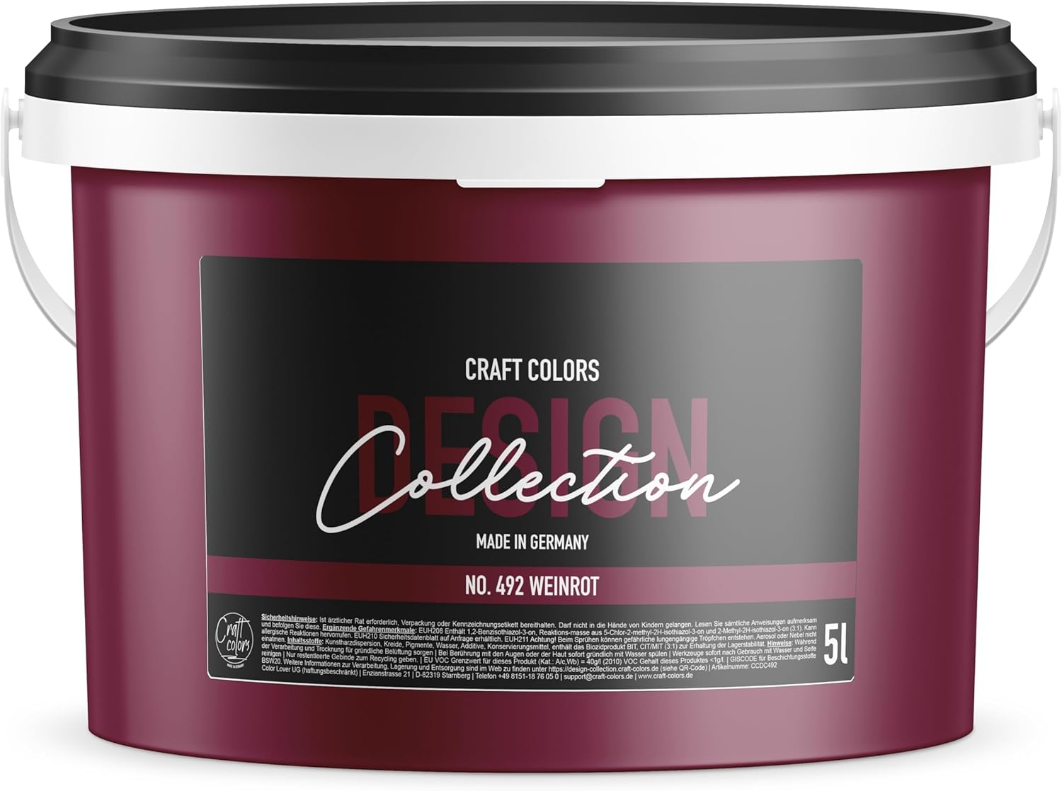 ® Peinture murale de qualité supérieure - 5 l - Finition mate - Fabriquée en Allemagne - Collection Design n° 492 - Bordeaux