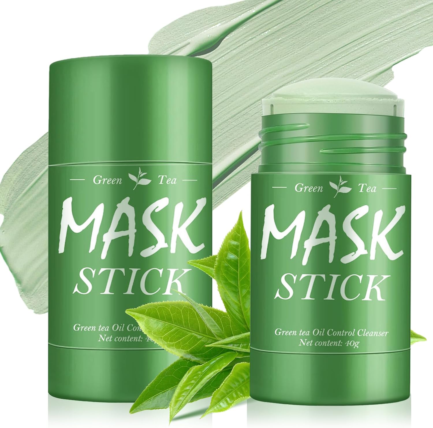 2 Pièces Masque Nettoyant Au Thé Vert,Bâton de Masqueau thé vert,Green Mask Stick Masque Visage,au Thé vertpour Nettoyage en Profondeur,Nettoie en Profondeur les Pores Purifiant
