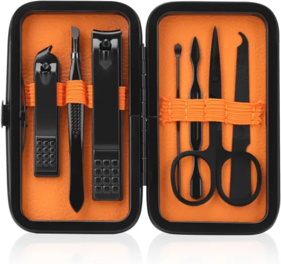 Set de manucure Set de coupe-ongles Soins personnels Kits de toilettage des ongles Set de soins des ongles de voyage Manucure Coupe-ongles Kit de soins des ongles Cadeau pour les famille Collègue Amie Small-8Pcs Black-orange