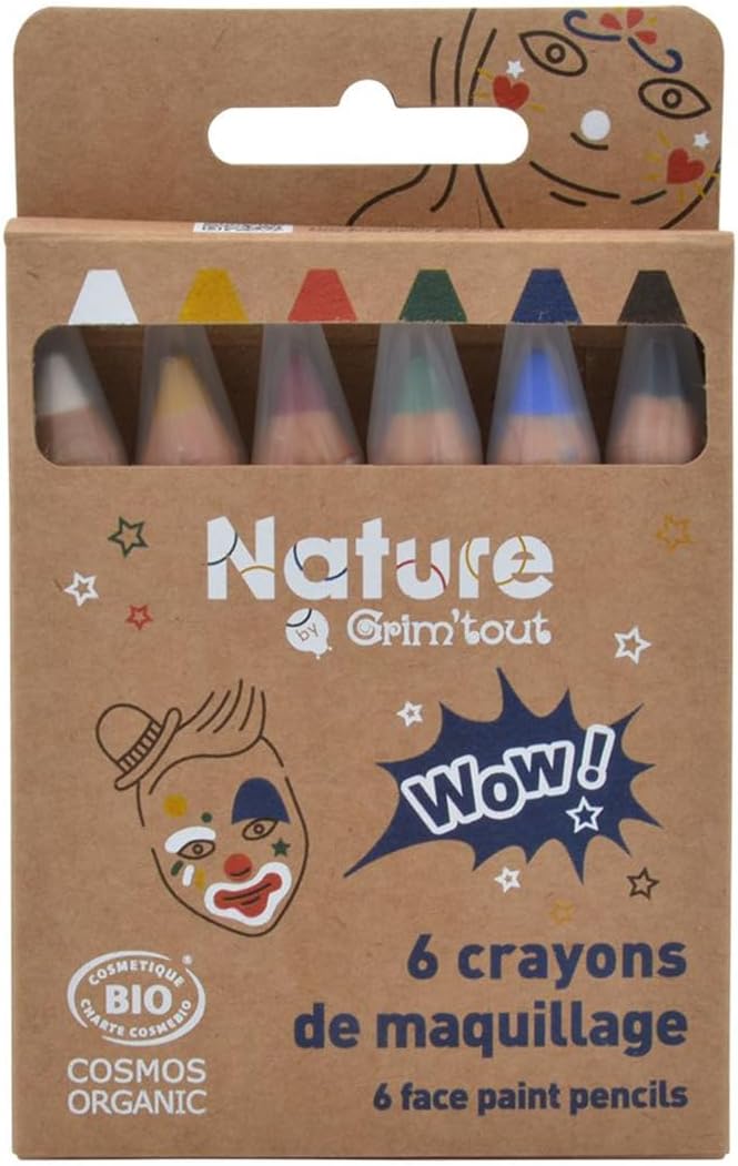 Grim'Tout - Nature Set de 6 Crayons de Maquillage Facial - Certifiés Bio - Maquillage de Fête pour Enfant et Adulte : Anniversaire, Halloween, Carnaval, Kermesse - Couleurs WOW!