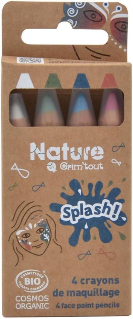 Grim'Tout - Nature Set de 4 Crayons de Maquillage Facial - Certifiés Bio - Maquillage de Fête pour Enfant et Adulte : Anniversaire, Halloween, Carnaval, Kermesse - Couleurs Splash!