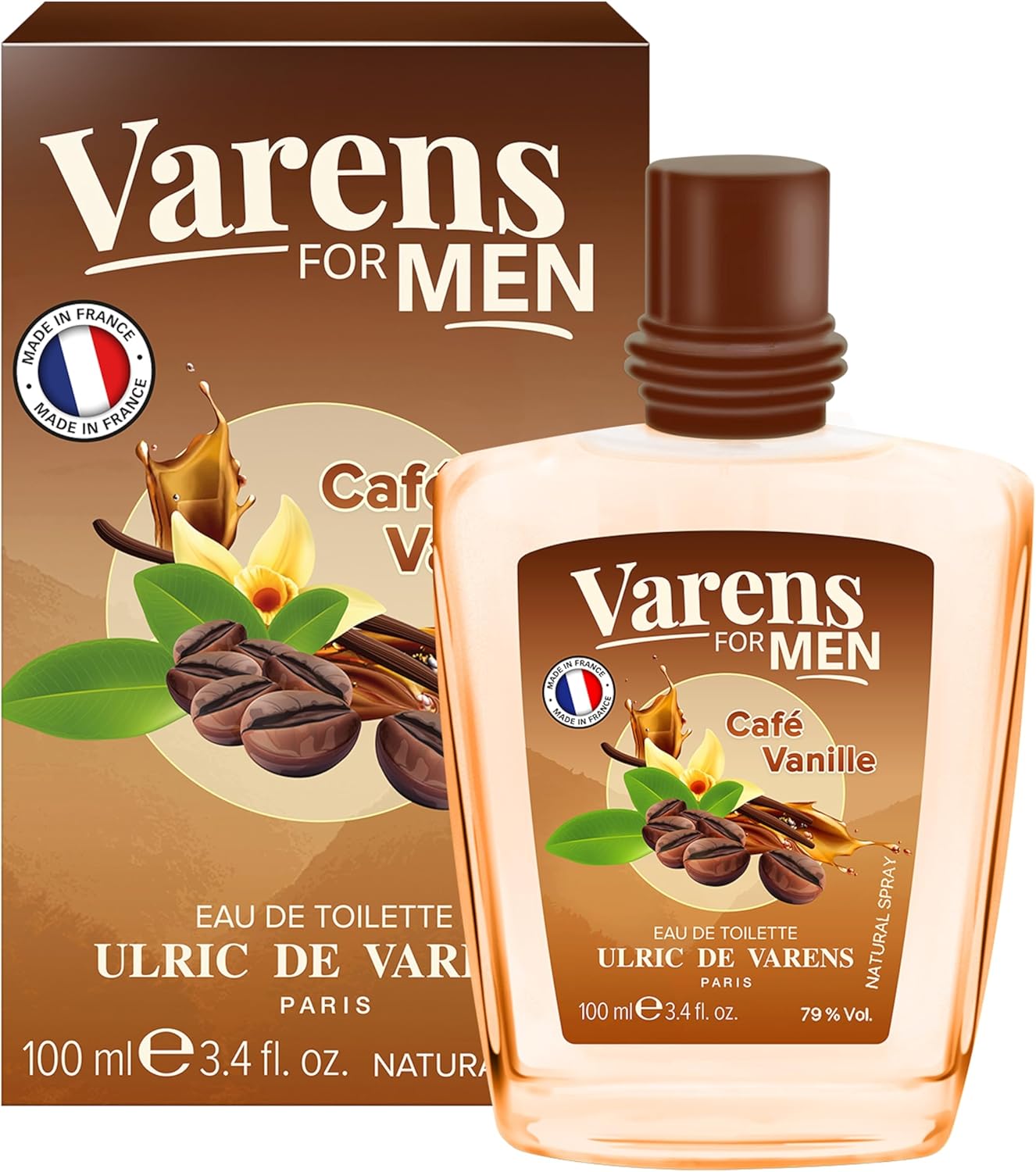 Eau de Toilette Varens For Men - Café Vanille - Fougère Orientale Marine - Parfum Homme - Vaporisateur - Made in France - 100 ml 100 ml (Lot de 1)