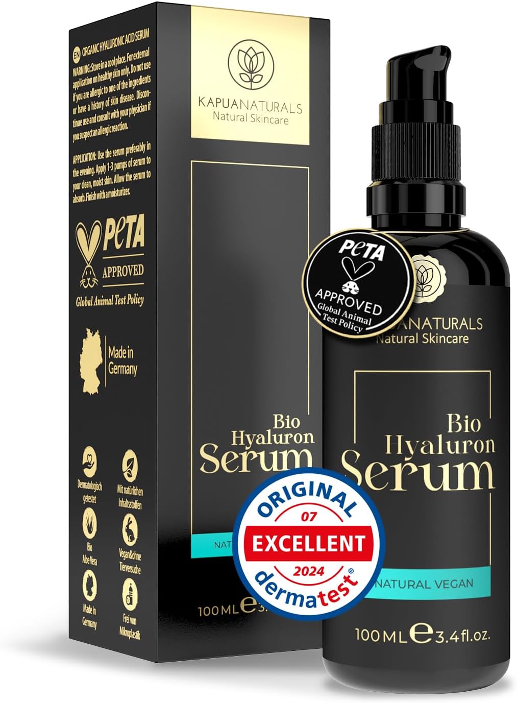 Acide Hyaluronique serum hautement dosé • 100ml +Vit E & B5 • Sérum Visage 7-Fois Acide Hyaluronique ✓ 100% Vegan&Bio ✓ Anti-Âge ✓ Sérum Anti-Rides Cosmétique Naturelle ✓ Hyaluronic Acid Serum Hyaluron-Serum