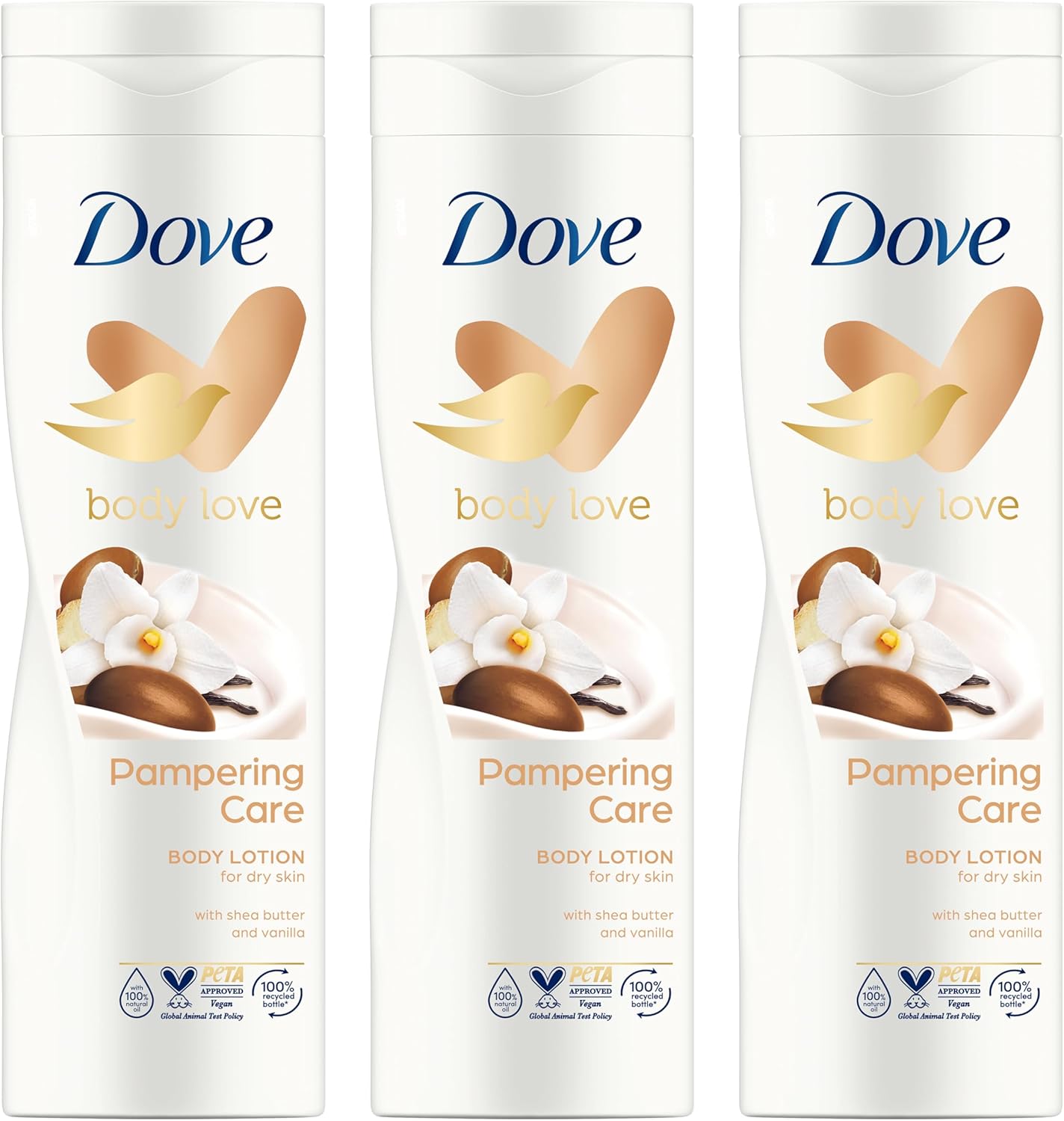 Body Love Lotion Corporelle pour peau sèche Pampering Care hydratant avec beurre de karité et vanille 400 ml lot de 3