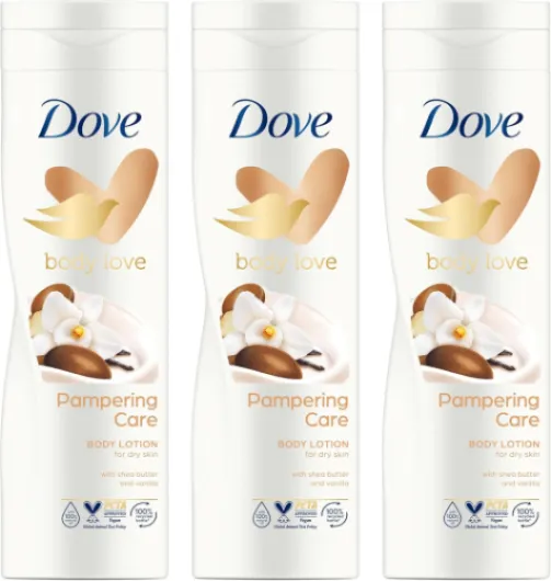 Body Love Lotion Corporelle pour peau sèche Pampering Care hydratant avec beurre de karité et vanille 400 ml lot de 3