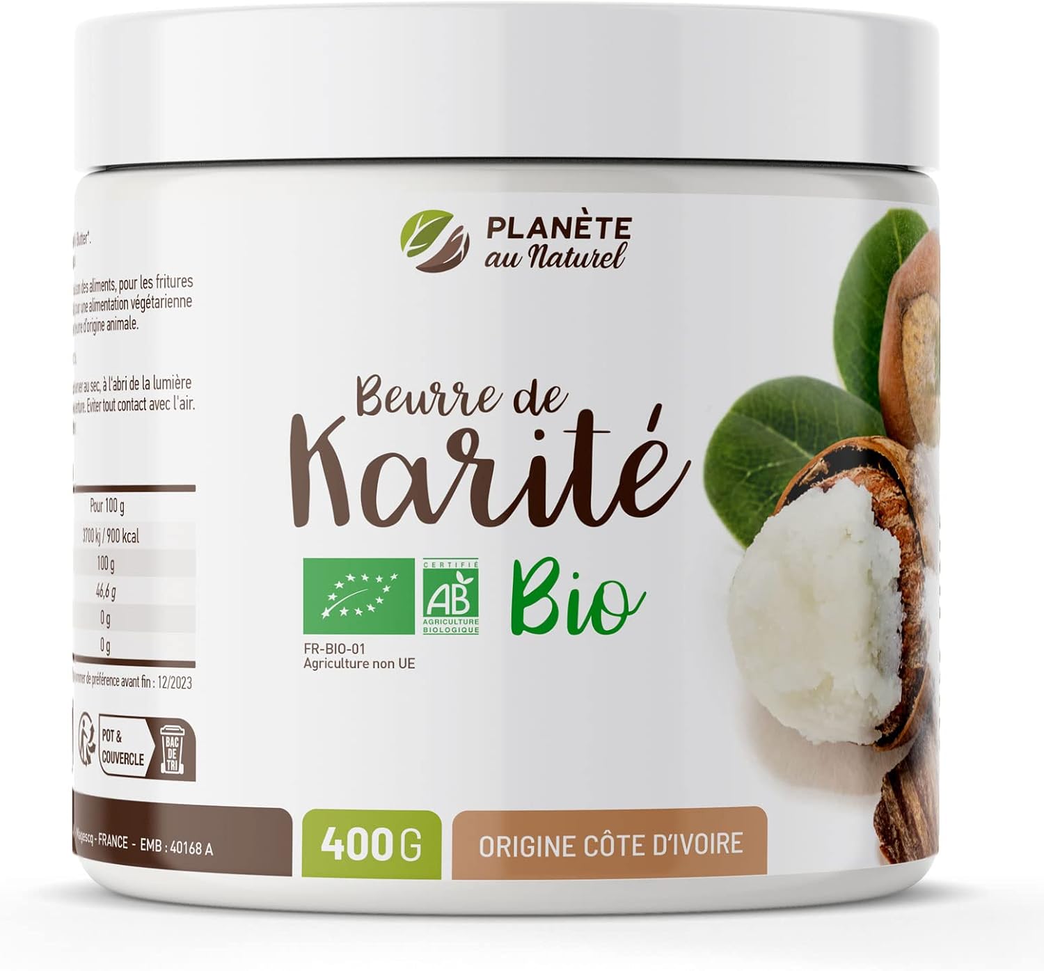 Beurre de Karité Bio AB 400 g - 100% végétal - sans additifs - cheveux - corps - visage - pur - Végan 400 g (Lot de 1)