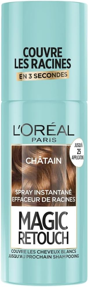 L’ORÉAL PARIS - Spray Instantané Correcteur de Racines & Cheveux Blancs - Hommes & Femmes - Magic Retouch - Châtain -75ml
