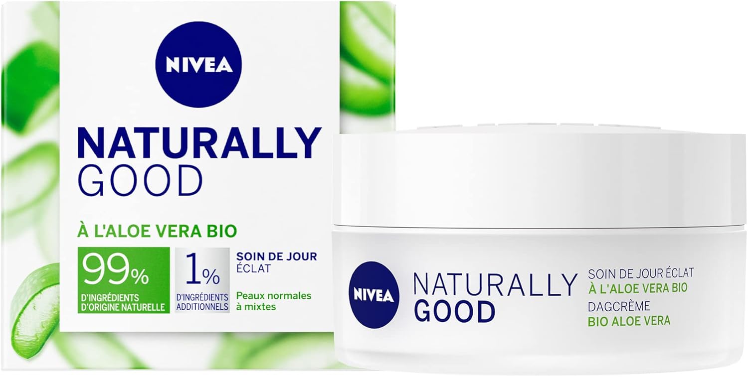 NATURALLY GOOD Soin de Jour Coup d’Éclat 50 ml, Soin visage avec 99% d’ingrédients d’origine naturelle, crème de jour à l'Aloe Vera BIO & aux huiles précieuses