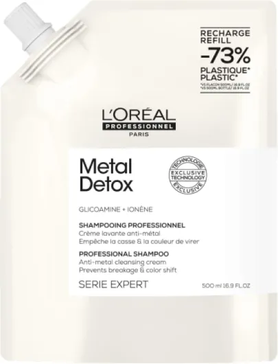 L'OREAL PROFESSIONNEL, Shampoing Anti-Casse, Cheveux Abîmés & Cassants, Colorés ou Naturels, Détoxifie & Renforce la Fibre, Couleur Longue Durée, Sans sulfate, Metal Detox, Série Expert Recharge - 500 ml