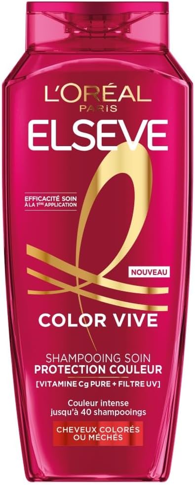 L’ORÉAL PARIS - Shampooing Soin Protection Couleur - Protection Couleur Jusqu'à 10 Semaines - Pour Tous Types de Cheveux Colorés ou Méchés - Enrichi en Pivoine et Filtre UV - Elseve Color-Vive -400 ml Shampooing Protection Couleur