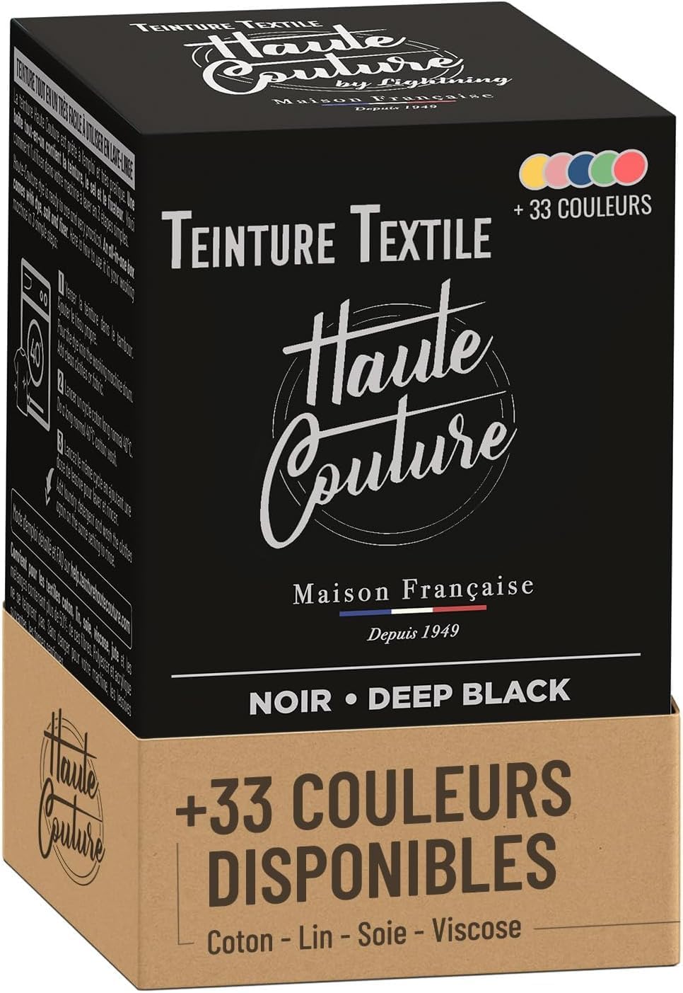 Teinture Textile Noir Intense - 350g Tout-en-un - Prêt à l'emploi pour Vêtements et Tissus HAUTE COUTURE 350g (Lot de 1) Noir Intense