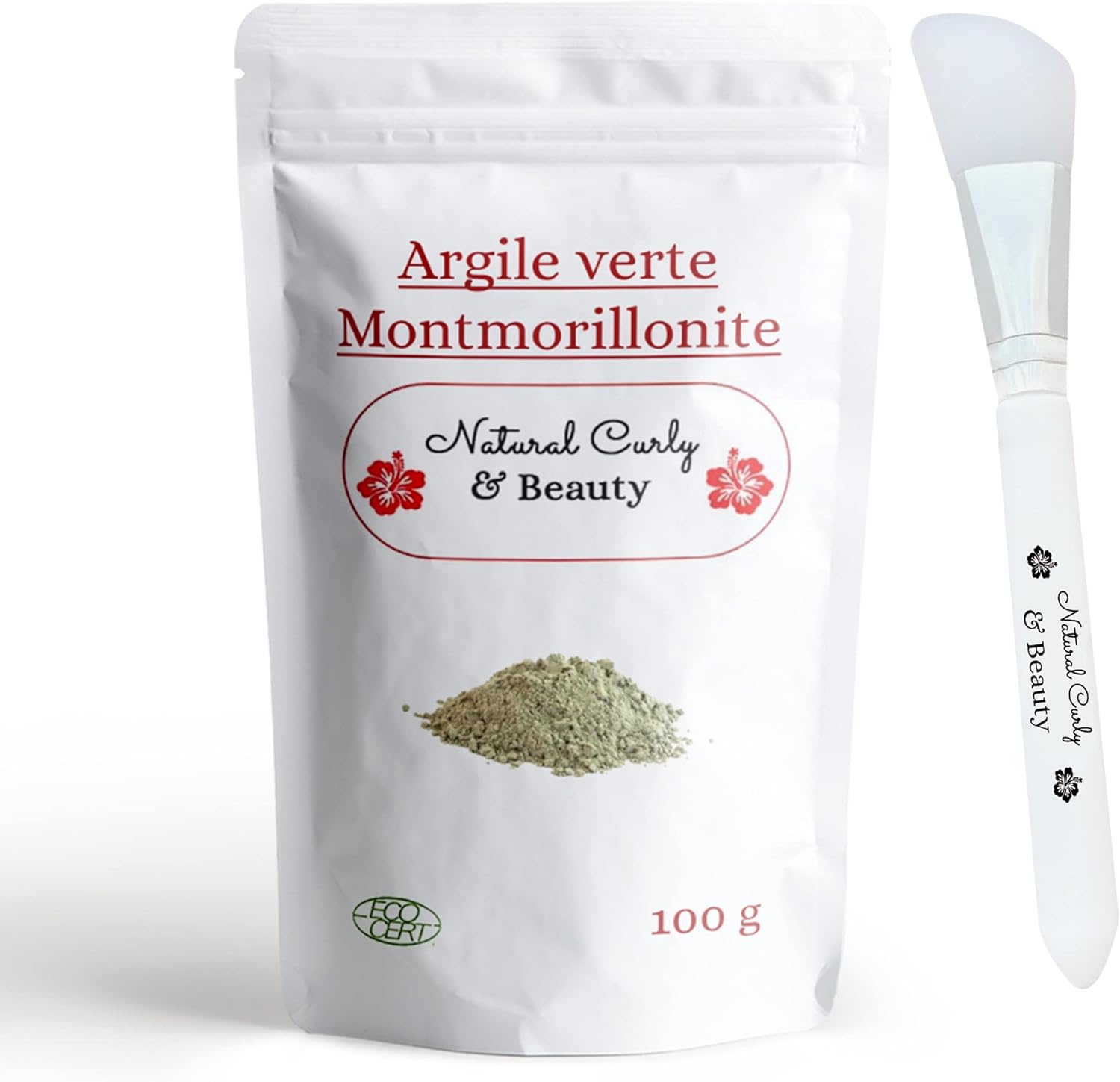 Argile verte montmorillonite ECO-CERT avec pinceau en silicone - Nettoie les pores en profondeur, hydrate et adoucie la peau - Détoxifie et redonne de la fraîcheur à toutes les chevelures