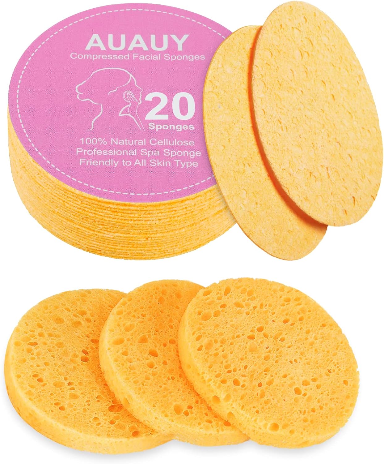 AUAUY Éponge Nettoyante CompressÉe, 20PCS Éponges Nettoyantes Quotidiennes en Cellulose 100% Pulpe de Bois Naturelle Éponge Nettoyante en Coton Masque Exfoliant DÉmaquillant (8MM/Beige) 20 Pcs Beiges