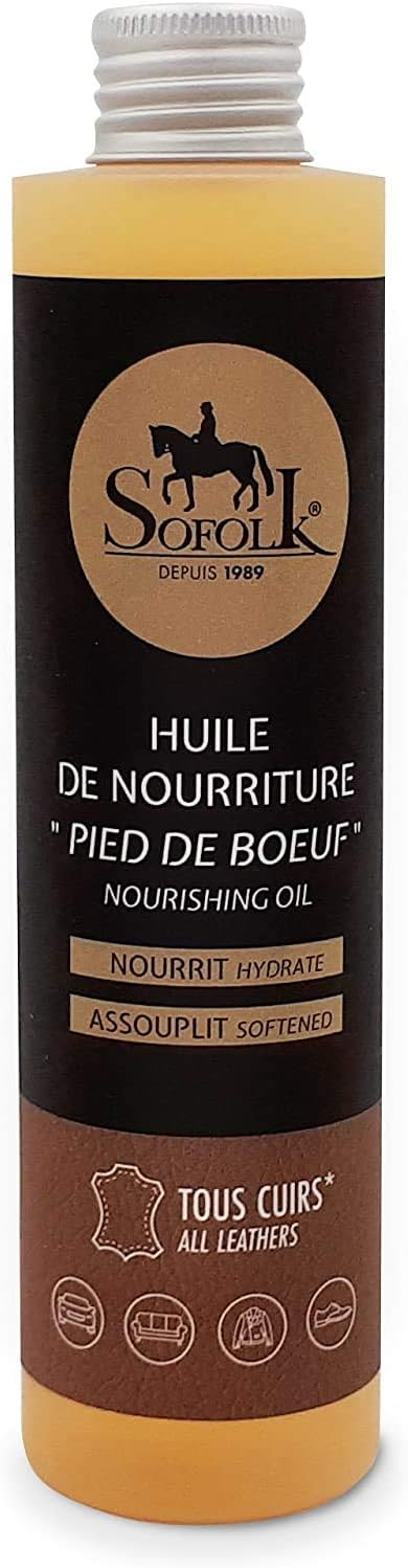 Sofolk - Huile Nourrissante pour Cuir Pied de Boeuf - Entretien et Imperméabilisation du Cuir - Hydrate et Assouplit Même Les Cuirs Craquelés - Inodore, Fabrication Française - 200 ML 200ml