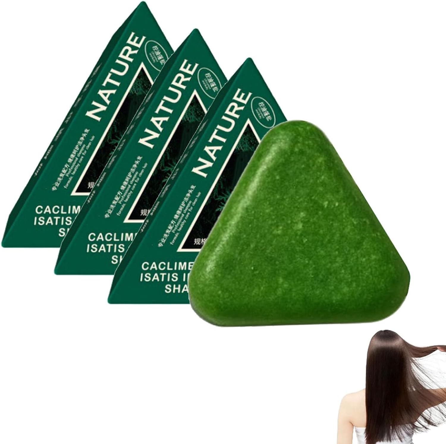 3 Pcs Nature Triangle Shampoo Bar, Nature Seven Green Soap, Usman Grass Shampoing, Nourrissant Pousse Cheveux, Calming & Strengthens Hair