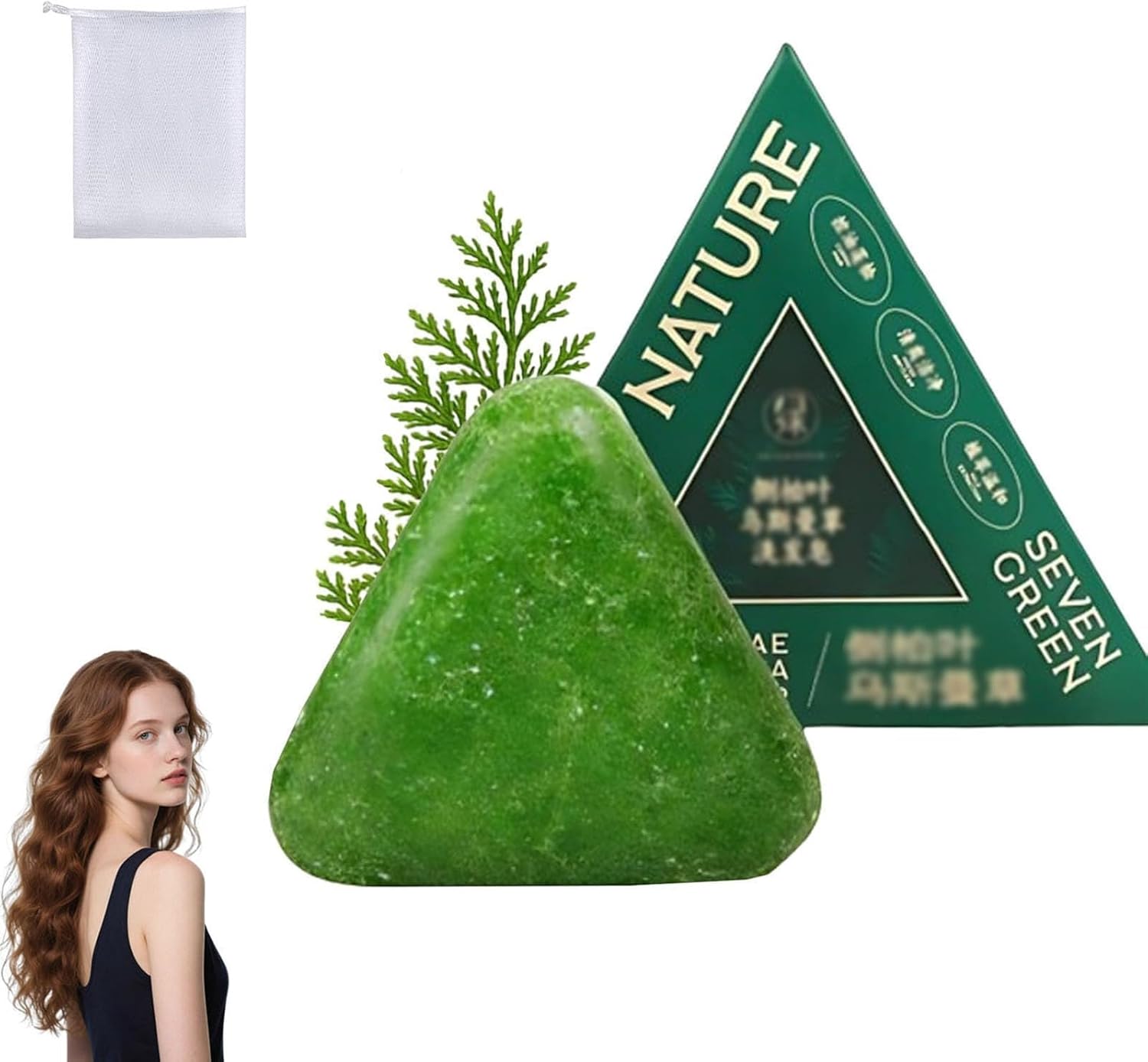 Shampoing Solide Nature Triangle,Shampoing Solide Usman Grass,Shampoings Nature Seven Green Soap,Nourrissant Pousse Cheveux Shampoings Solides Savon Vert,Nettoyant et Nourrissant Doux (1 pièce)