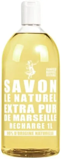 Savon Le Naturel - Savon Liquide Extra Pur de Marseille - Grand Format Recharge - Origine Naturelle - Huiles Végétales et Glycérine - Tous Types de Peau - Sans Colorants - Antibactérien - 1 L Extra Pur de Marseille 1 l (Lot de 1)