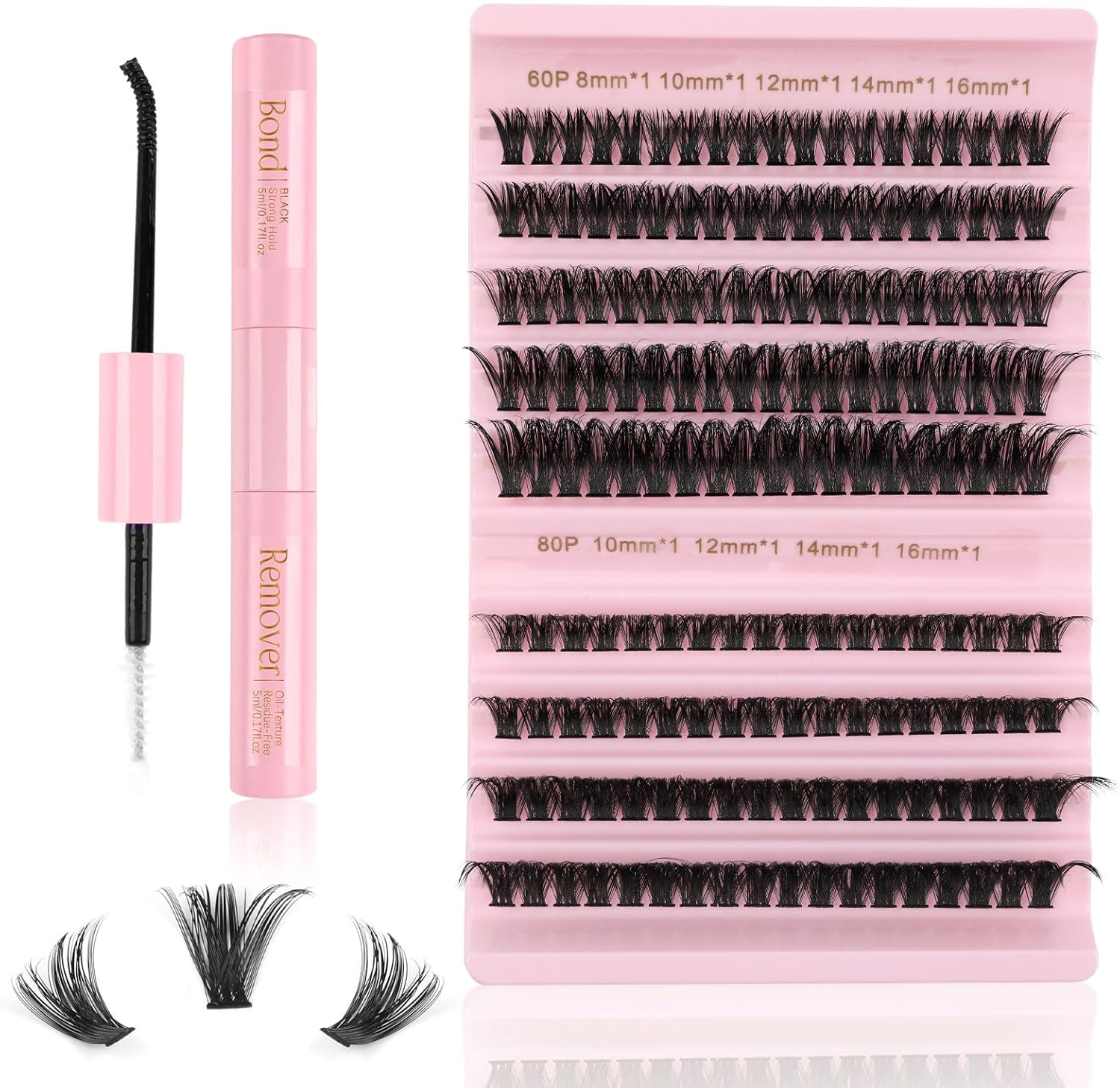 Kiusatig Kit Extension Cils Individuel 167PCS Kit Faux Cils Naturel 60D 80D avec Lash Bond et Remover Cils Extension de Cils Professionnel 8-16mm Mix Kit Extension de Cils Complet Debutant 60P-80P-8-16mm