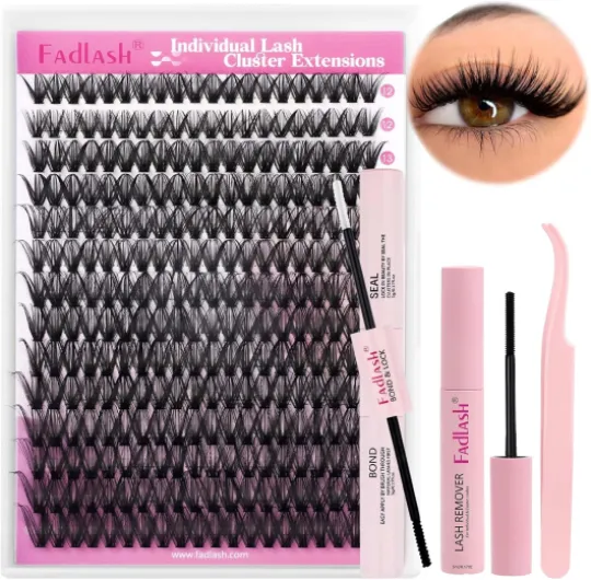 Kit d'extension de cils individuels à faire soi-même, avec colle scellante, cils en bouquets, dissolvant de colle et pince pour cils (40D-0,07D, 12-18 mm) 12-18-40P-D