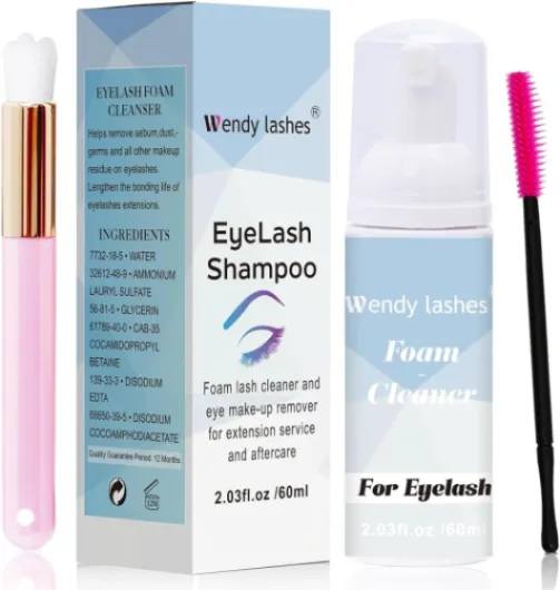 Nettoyant D'extension de Cils, 60ml Shampoing Cils Lashes Mousse Nettoyante Pour le Extension de Cils avec Brosse (60ml) Ensemble de 3 pièces