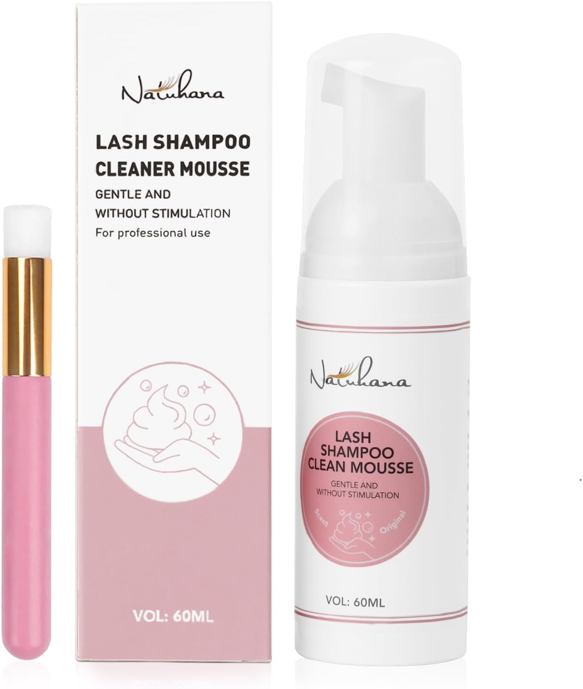 Shampoing Cils Extension 60ml + Brosse, Mousse Nettoyant pour Lash Extension, Sans Paraben ni Sulfate Salon et Soins à Domicile original mousse