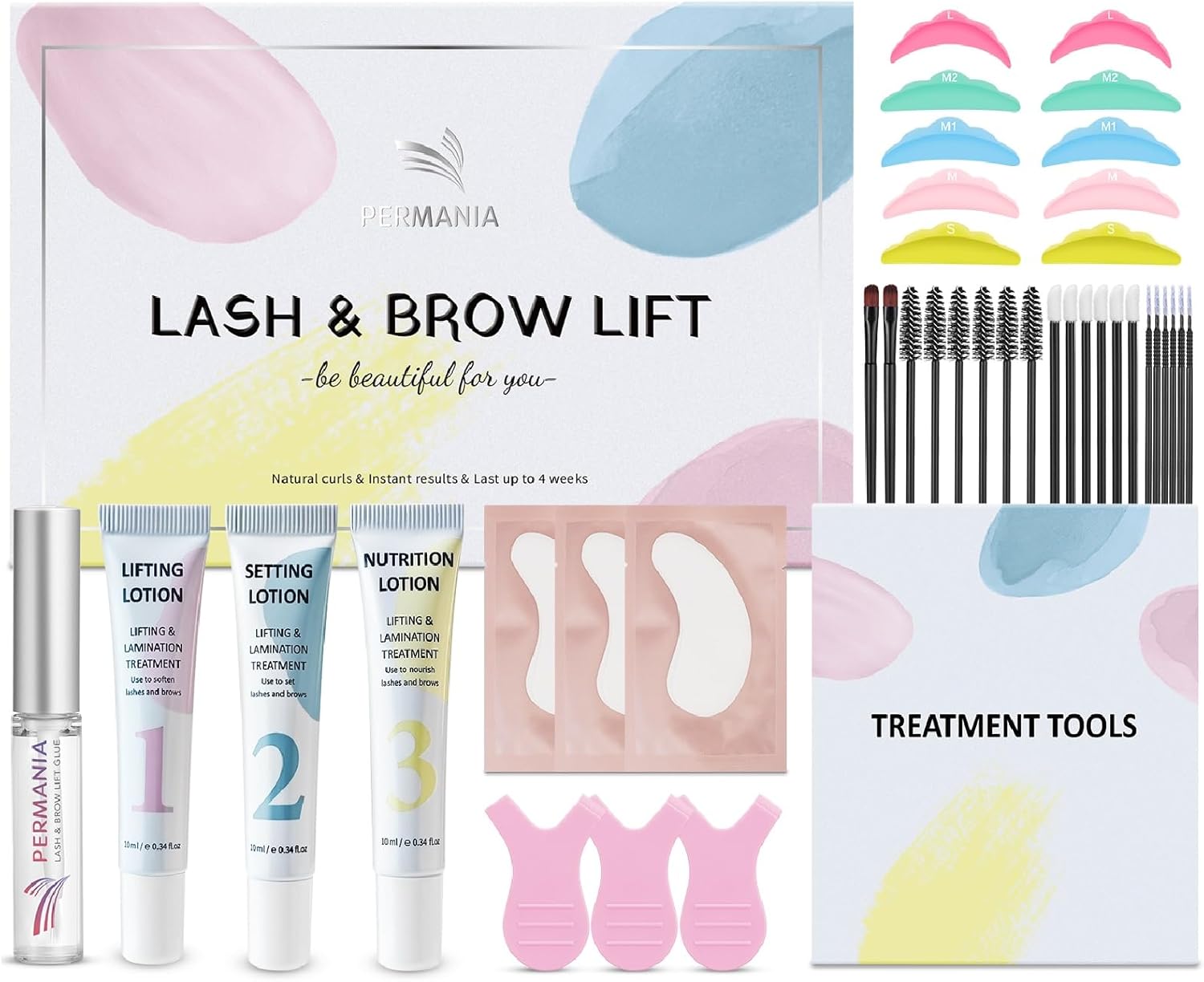 PERMANIA Kit Rehaussement de Cils, Kit de Permanente de Cils et Lamination de Sourcils, Sûrs et Efficaces Salon Résultats, Formule Douce - Débutants Amical, Durée Jusqu'à 4 Semaines with colle rehaussement cils