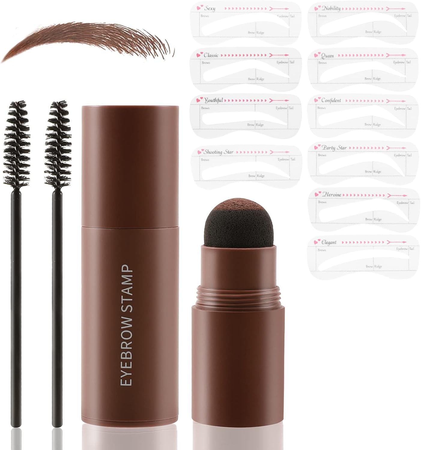 Boobeen Tampon à sourcils, Kit de mise en forme des sourcils, poudre de remplissage des sourcils longue durée, maquillage des sourcils pour sourcils naturels Marron foncé