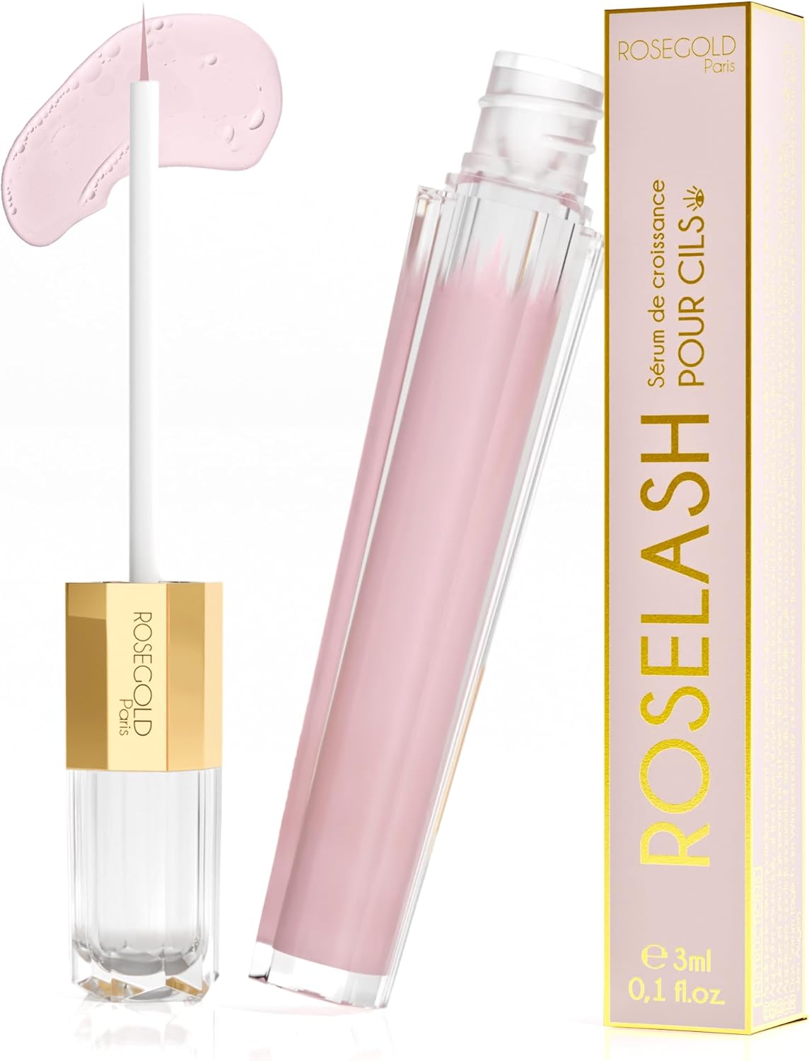 ROSELASH Nouvelle Formule Sérum de Croissance de Pousse Cils plus fournis longs épais - Fabriqué en France - Sans hormone Sans parfum - Vegan