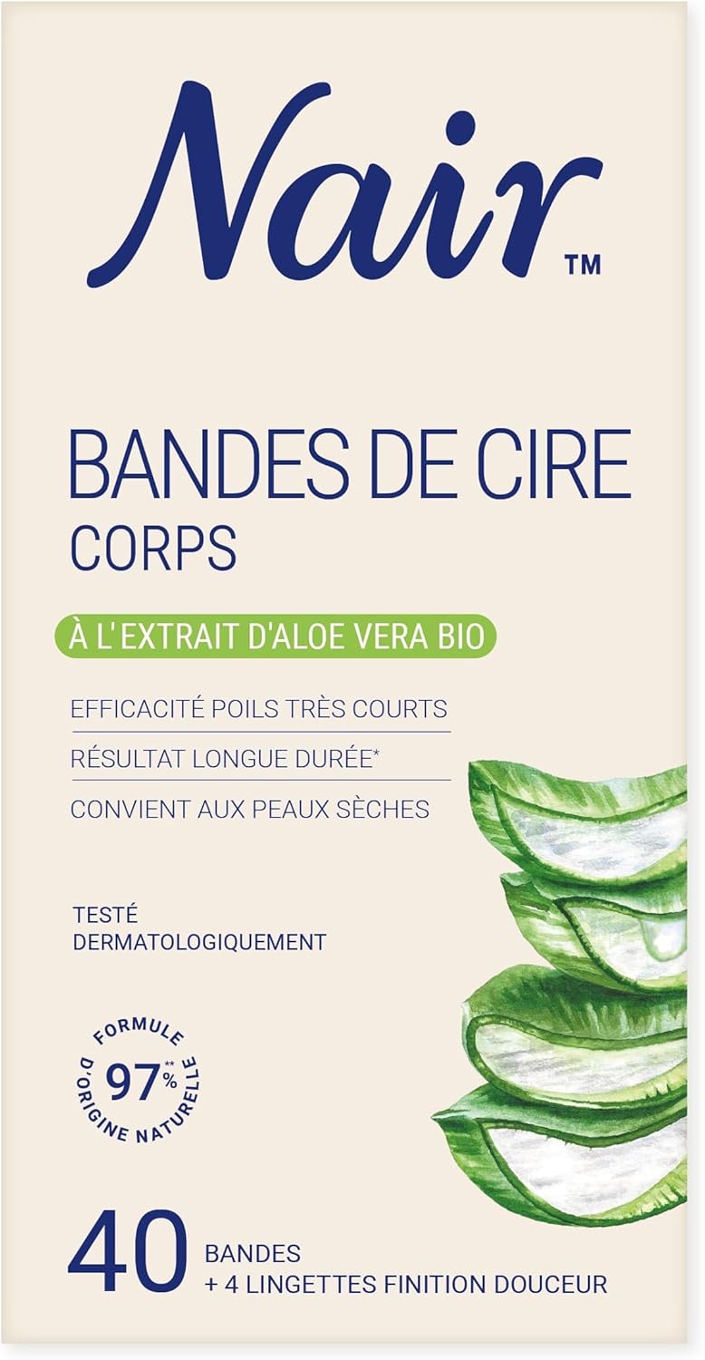Bandes De Cire Froide Corps, Spéciales Peaux Sèches, A l'Extrait d'Aloe Vera Bio, 97% d'Origine Naturelle, NaturAdvanced Technology, 40 Bandes Cold wax Aloevera