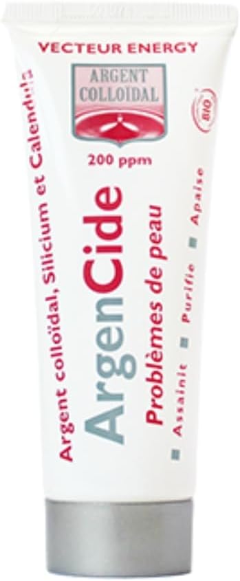 Argencide 75ml problèmes de peau Argent Colloïdal 200 ppm silicium et calendula certifié COSMEBIO Vecteur Energy