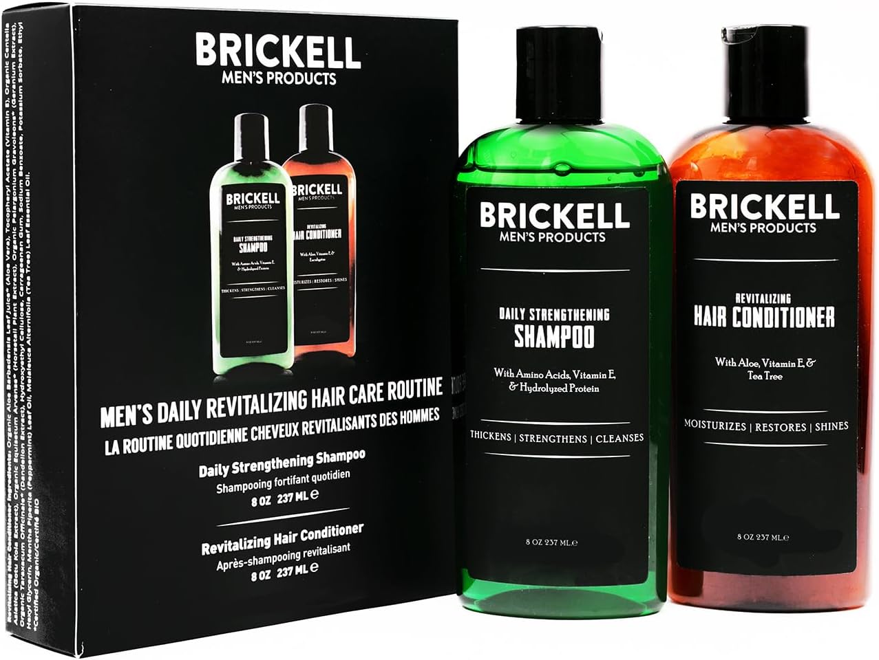 Brickell Men's Routine de Soins Capillaires Revitalisants, Shampooing à L'huile de Menthe et D'arbre à Thé, Après-Shampooing Fortifiant et Volumateur, Naturel et Bio