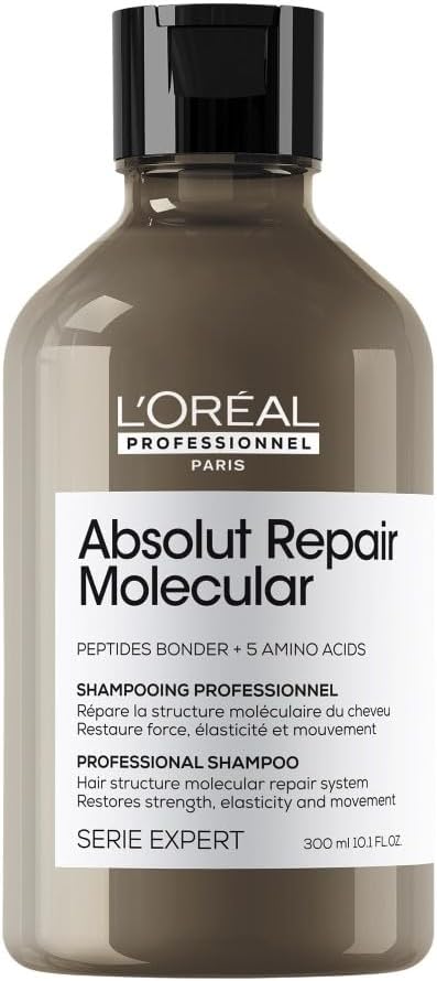 L’Oréal Professionnel, Shampoing Réparateur Sans Sulfate,Tous types de Cheveux Abîmés, Nourrit & Restaure en Profondeur les Dommages de la Fibre, Formule Brevetée, Absolut Repair Molecular, 300ml Shampoing - 300 ml