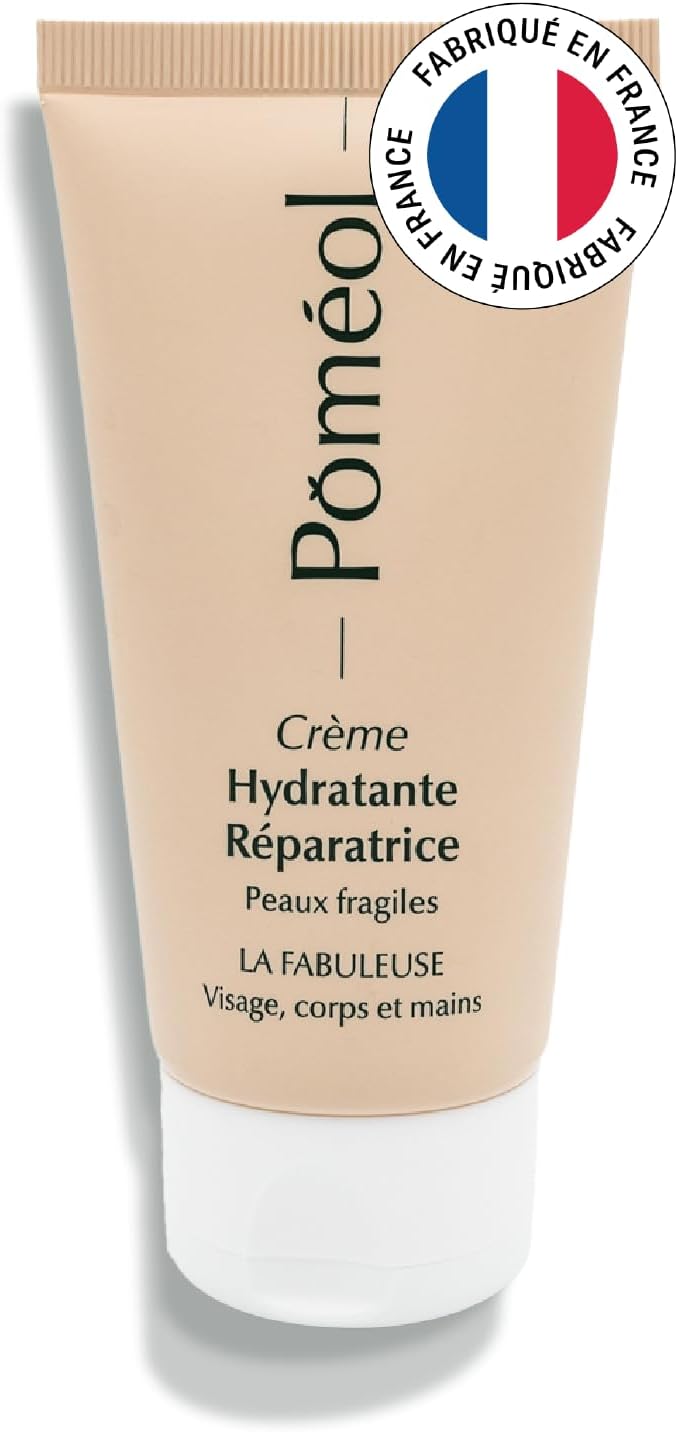 Crème hydratante réparatrice corps, visage & mains - Peaux sèches et sensibles- Aloe vera bio, acide hyaluronique - 99,4% d'origine naturelle - La Fabuleuse 75 ml -Multifonctions ǀ POMÉOL 75ml