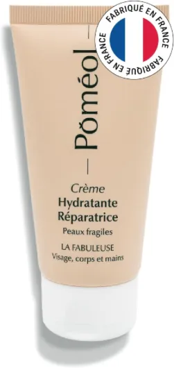 Crème hydratante réparatrice corps, visage & mains - Peaux sèches et sensibles- Aloe vera bio, acide hyaluronique - 99,4% d'origine naturelle - La Fabuleuse 75 ml -Multifonctions ǀ POMÉOL 75ml
