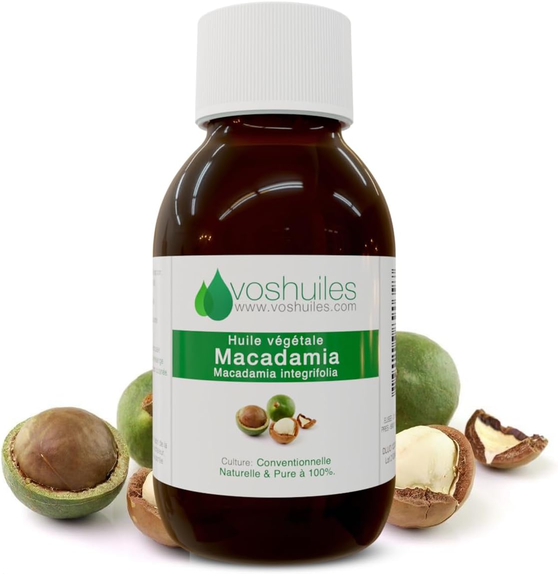 VOSHUILES - Huile Végétale de Macadamia Noisette - 100ml - Soin Naturel pour Peau et Cheveux - Hydratation et Nutrition - Qualité Premium - Usage Cosmétique et Massage Macadamia 100 ml (Lot de 1)
