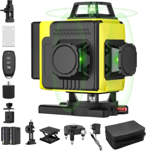 Niveau Laser Autonivelant 360° X 4, Lazer Niveaux Chantier 4d 16 Lignes Laser, Mode Impulsion ExtéRieur, 2 X Batterie,Nivellement Automatique, Support Rotatif, TéLéCommande (Sans TréPied) Sin Trípode