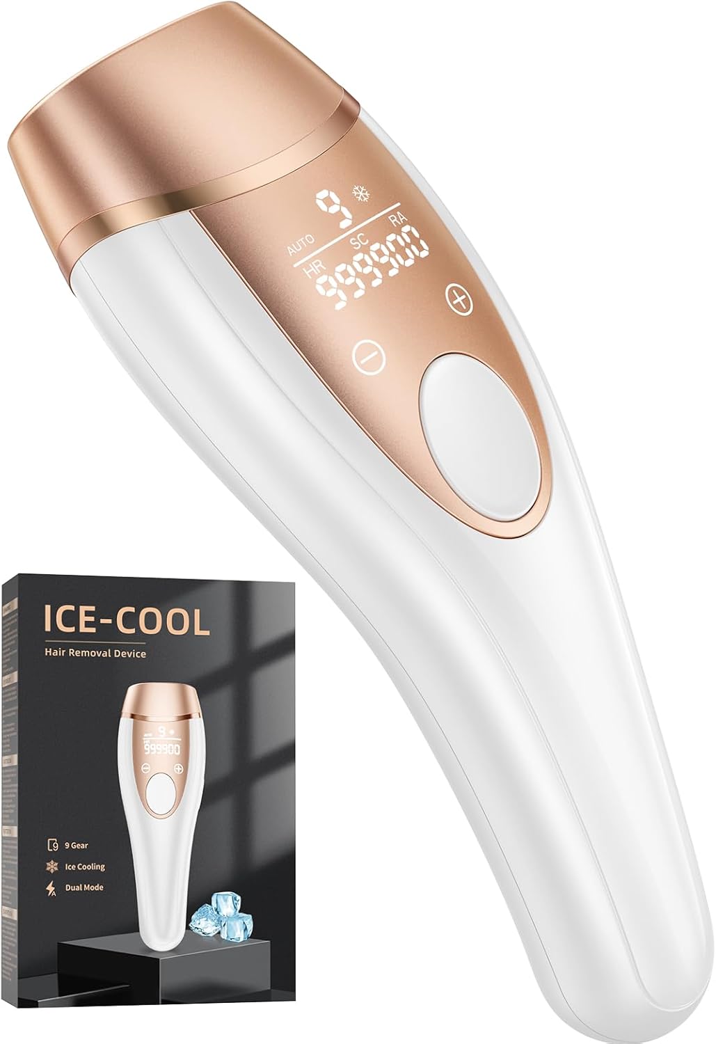 21J Épilateur Lumière Pulsée, IPL Épilateur Laser avec Fonction de Refroidissement, Salon à la Maison,9 Niveaux Laser Epilation pour Femme et Homme, Corps Aisselles, Blanc