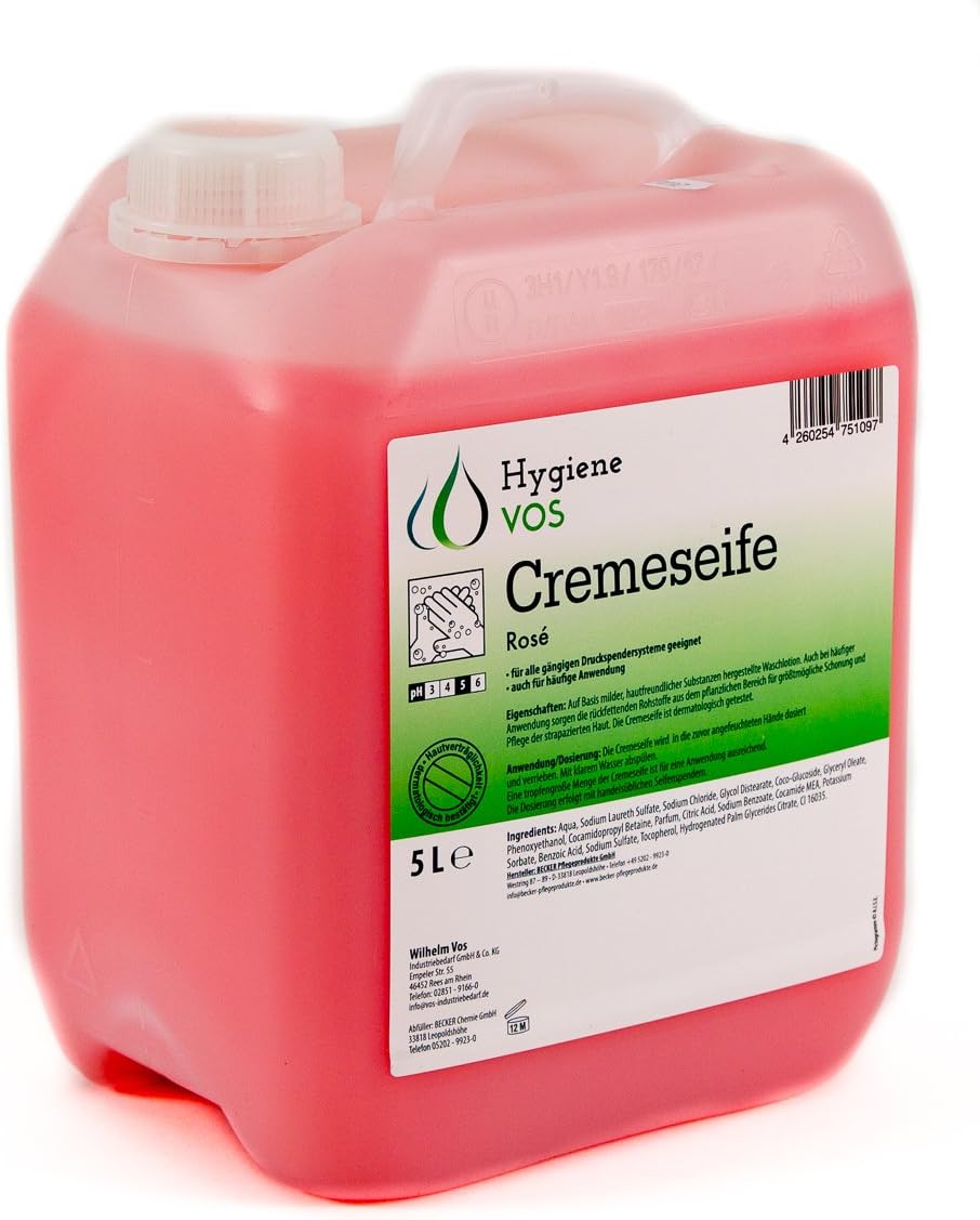 Hygiene VOS Savon Liquide Mains 5L pour les Mains pH Neutre - Formule Douce et Ingrédients Biodégradables - Économique Savon Main, Recharge Savon Liquide Mains - Savon liquide doux pour les mains - Sans parfum 5 l (Lot de 1)