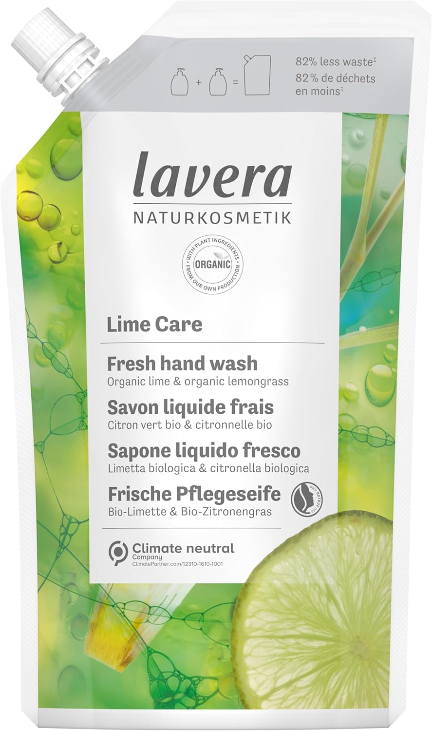 Recharge Lime Care Savon Liquide - savon liquide au citron vert bio & à la citronnelle bio - nettoyant doux - végane - convient également aux peaux sensibles et sèches - vegan - bio (500 ml) 500 ml (Lot de 1)