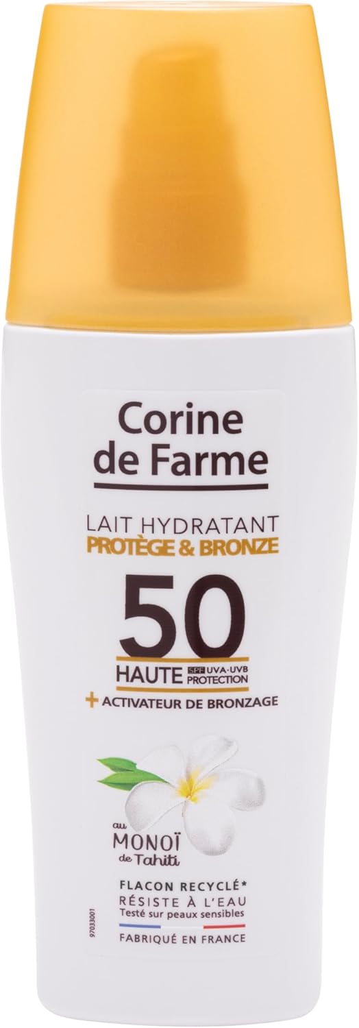 , Lait Hydratant Protect & Bronze SPF50-150ml - Crème Solaire Hydratante au Monoï de Tahiti - Protection UV Haute - Pour Tous Types de Peau - Hâle Doré et Lumineux