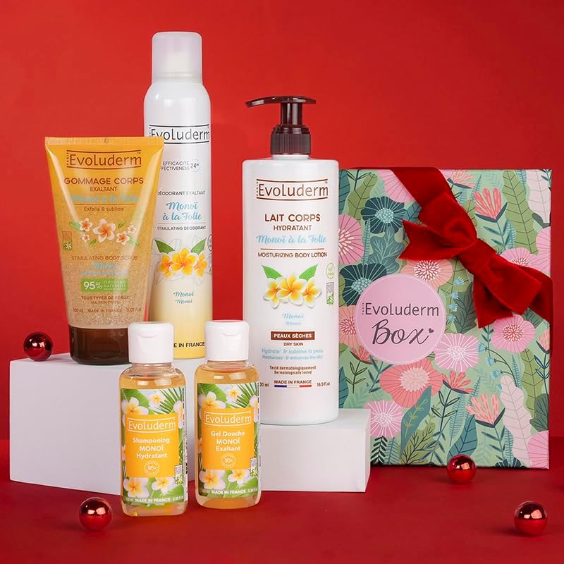 Coffret Bain Femme - Soins Corps - Monoï de Tahiti - 4 Produits + Déo OFFERT - d'Origine Naturelle - Idée Cadeau - Coffret cadeau de Noël – Anniversaire - Fête des Mères (Jungle)