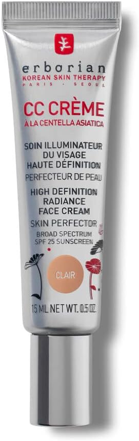 Erborian - CC Crème à la Centella Asiatica - Maquillage et Soin Illuminateur de Teint Haute Définition pour Visage - Protection Solaire SPF 25 - Soin Cosmétique Coréen Clair 15 ml (Lot de 1)