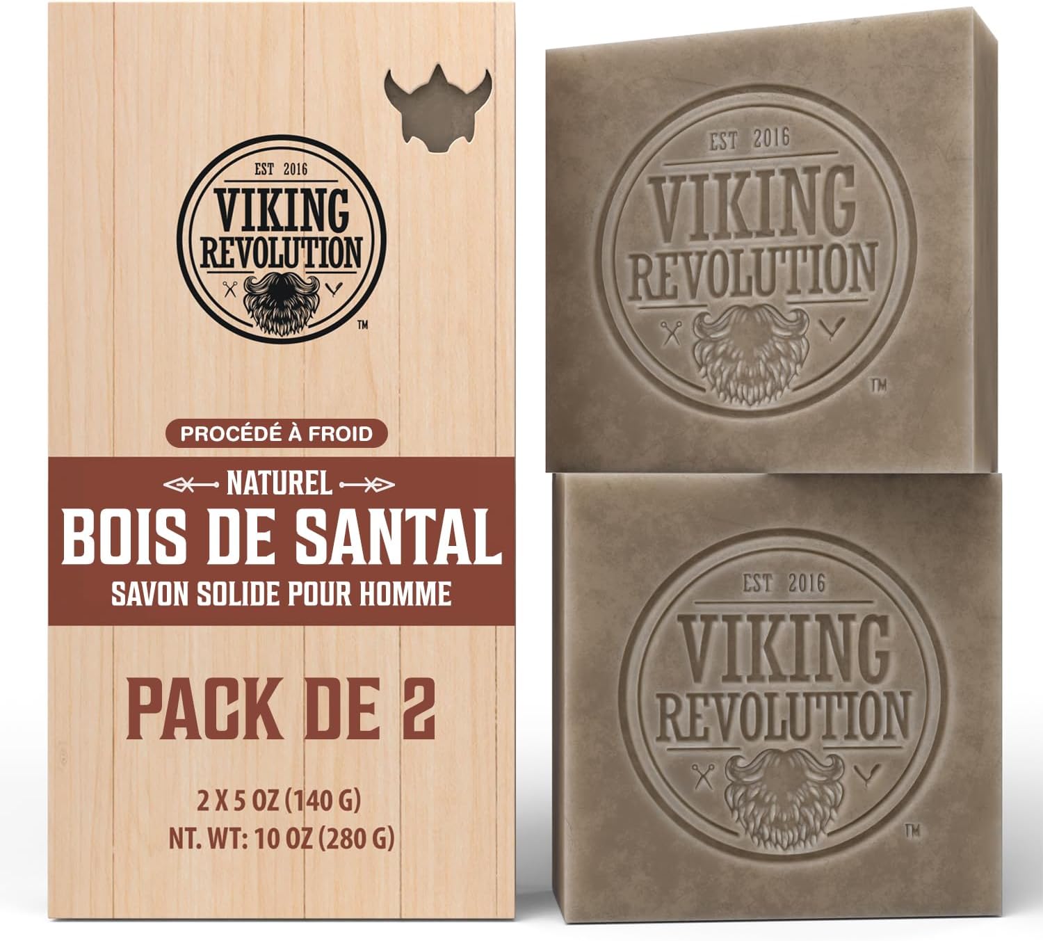 Savon Solide Corps Bois de Santal - Savon Homme avec Huiles Essentielles 100% Naturelles - Huile de Coco, Karité, Amande - 2 x 140 g Bois de santal 140 g (Lot de 2)