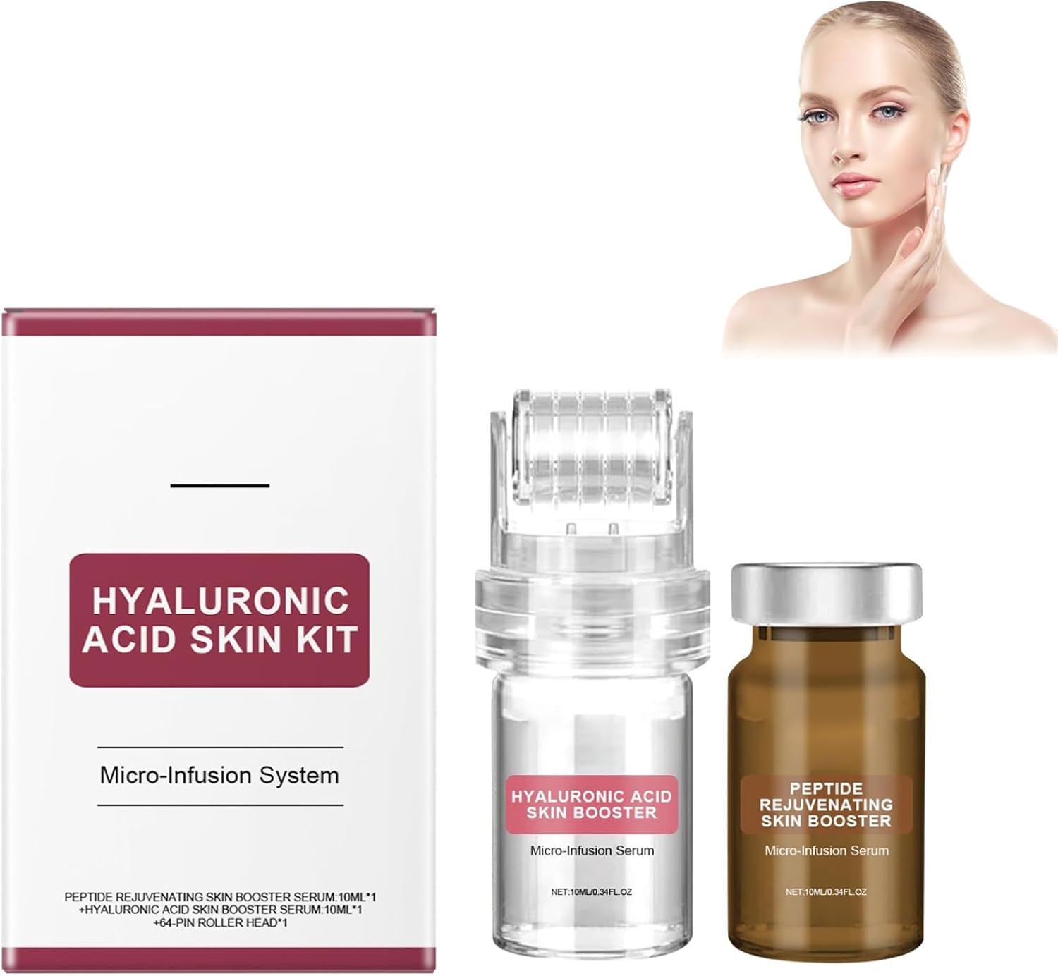 Système de micro-infusion pour le visage, sérum à l'acide hyaluronique pour le visage, micro-système pour le visage, sérum anti-âge, kit d'infusion de beauté, kit micro infusion (grand, 1 lot) 1 kit 10 g (Lot de 3)